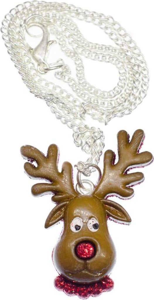 Rentier Kette Halskette Miniblings 45cm Rentier Hirsch Weihnachstmann Kopf Glitzer