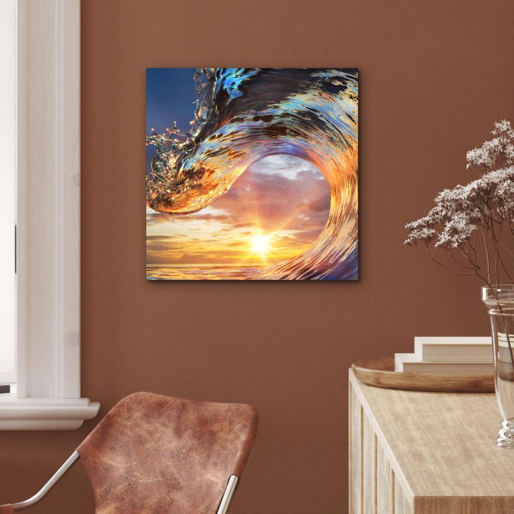 MuchoWow Wanddekoration Metall Metallbild Wandkunst 50x50 cm Meer - Sonne - Farben MuchoWow Aluminium Gemälde - Alubild - Industrial