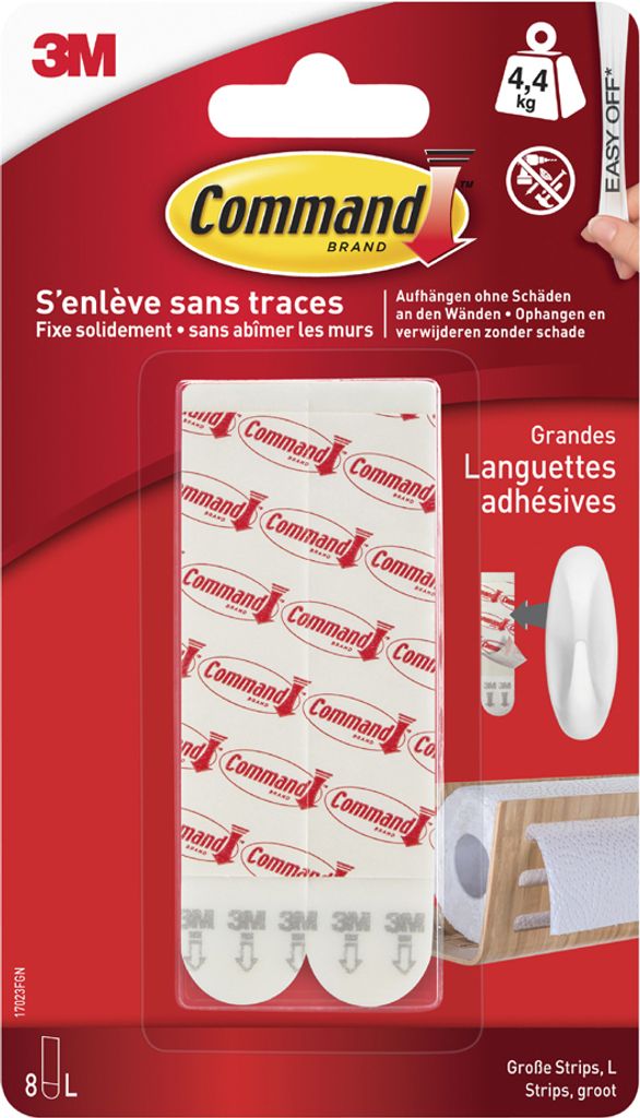 3M Command Nachfüllpackung Strips Größe: L weiß Tragkraft: 4,4 kg 6 Klebestreifen