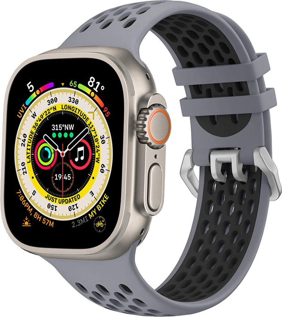 Apple Watch Cubenest Sportarmband Grau/Schwarz für die Größen 42/44/45/Ultra 49 mm
