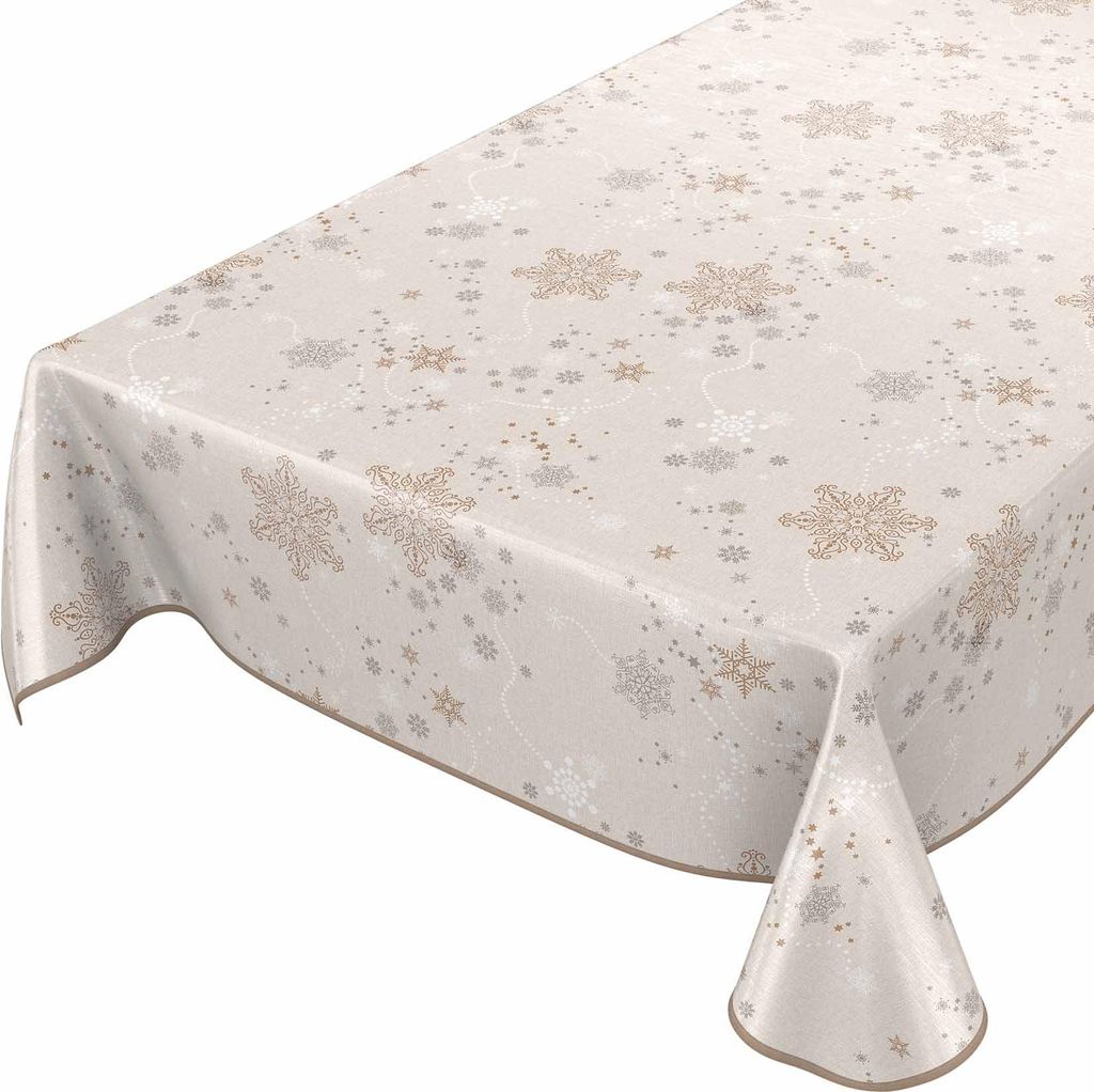 Tischdecke Wachstuch Weihnachten Beige Robust Wasserabweisend Breite 140 cm Länge 160 cm