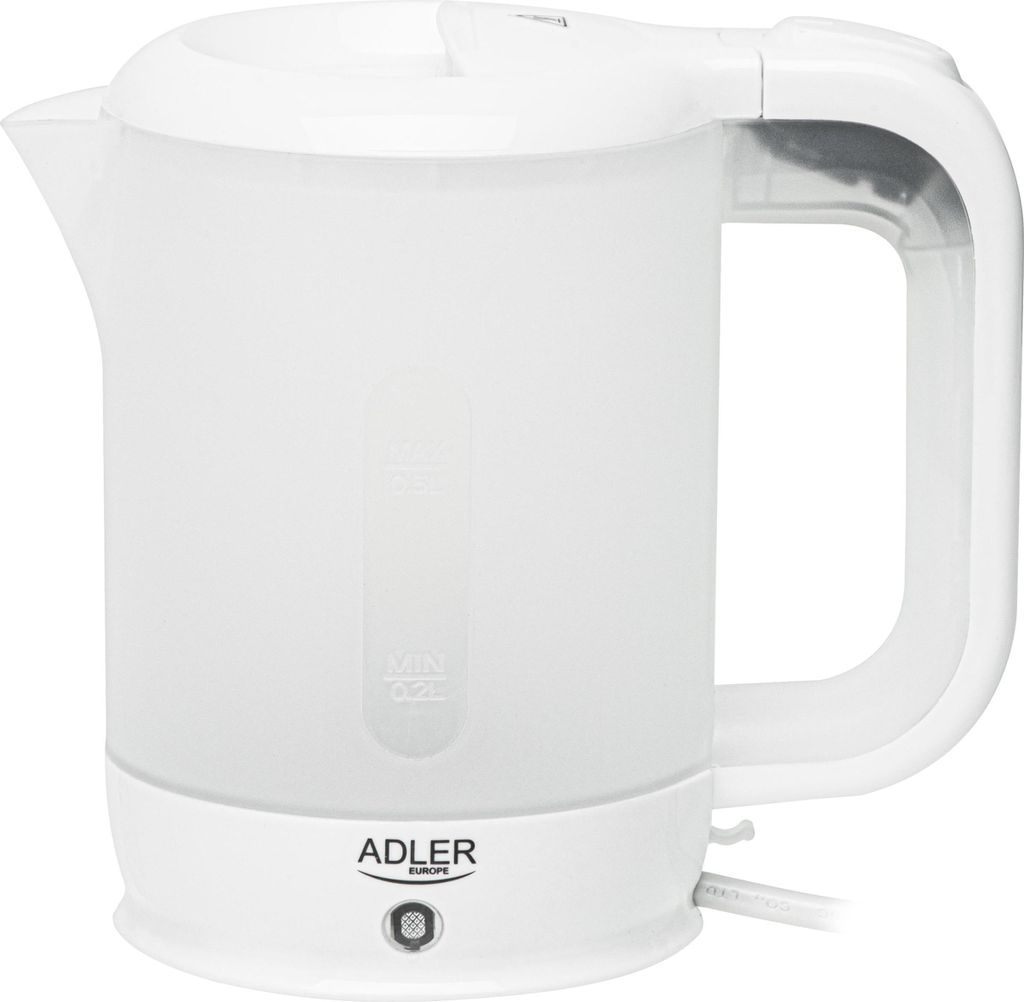 Adler AD 1381 Reise-Wasserkocher 0,5 L, mit Tassen & Löffel - Weiß