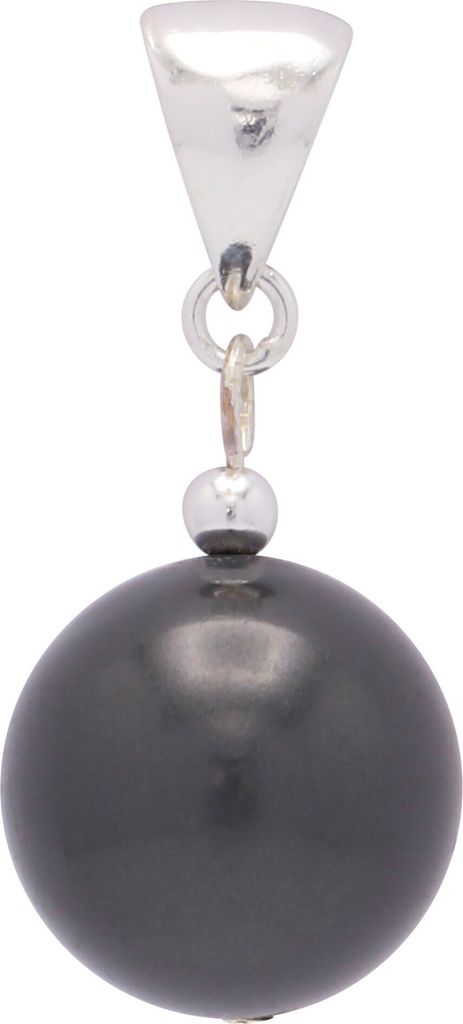 Anhänger aus Muschelkernperle & 925 Silber Ø14mm Perlenanhänger grau dunkelgrau anthrazit Damen