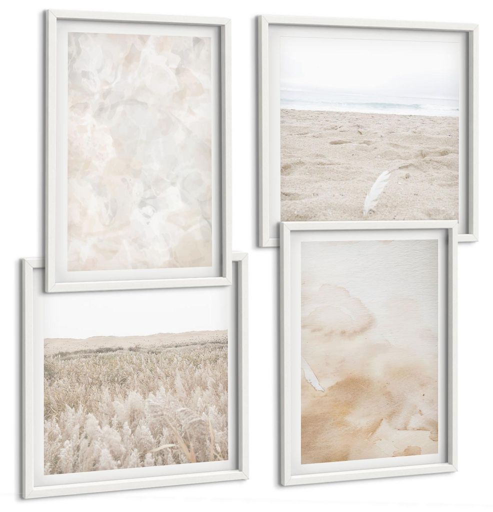 Bilder Set 4-teilig im weißen Rahmen – Wandbilder 4 Stück – gerahmte Poster für Wohnzimmer, Schlafzimmer und Flur – 50x50 cm - 40x60 cm ...