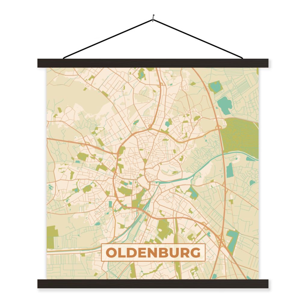 MuchoWow Textilposter Karte - Oldenburg - Jahrgang - Karte 60x60 cm mit schwarzem Rahmen - Posteraufhänger