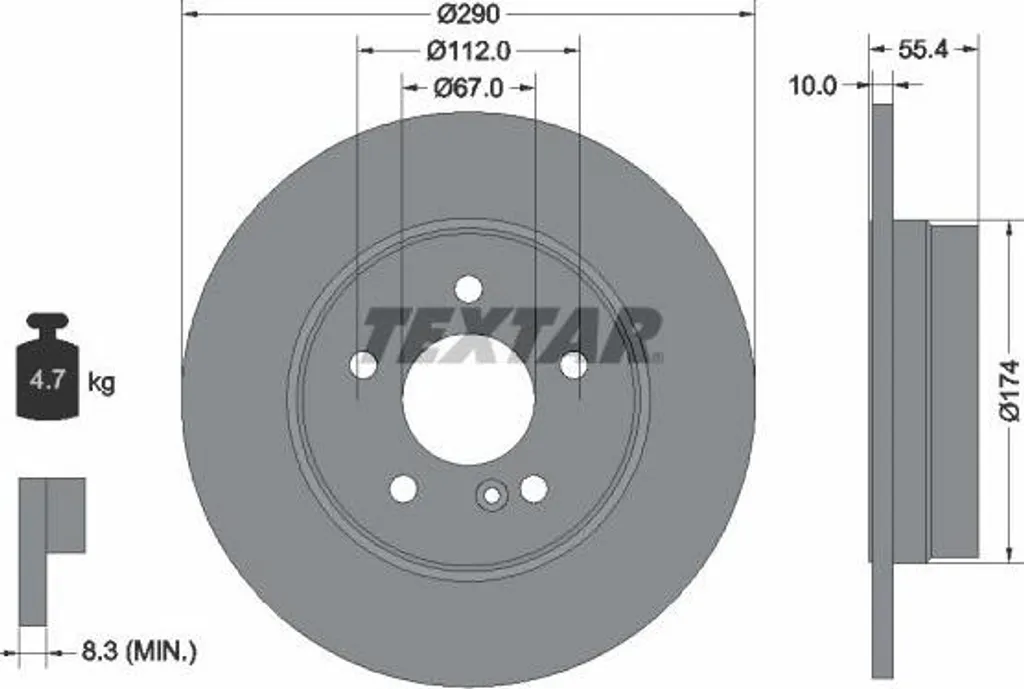 Disque de frein TEXTAR 92072703 compatible SLK et Classe C OE 1244231112
