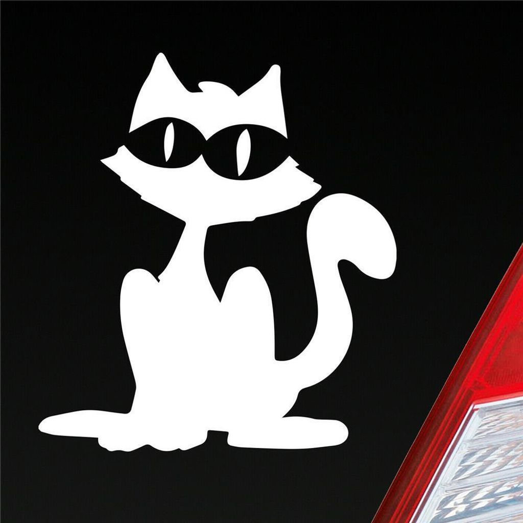 Auto Aufkleber Katze Cat Animal Tier Fisch Tierschutz 10x9 cm Weiss Glanz Sticker Heckscheibenaufkleber