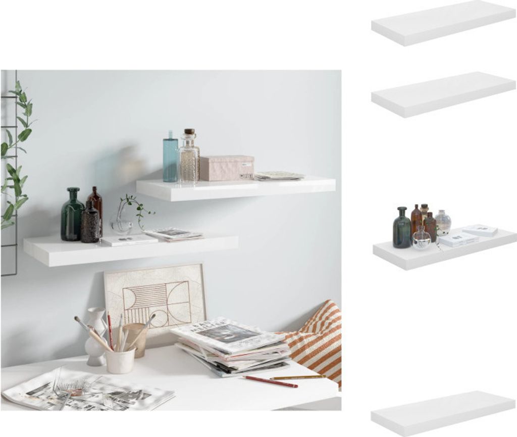 vidaXL Schweberegale 2 Stk. Hochglanz-Weiß 60x23,5x3,8 cm MDF - Wandregale