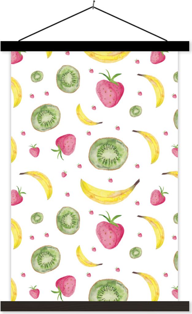 MuchoWow Textilposter Obst - Aquarell - Weiß 40x60 cm mit schwarzem Rahmen - Wanddekorationen