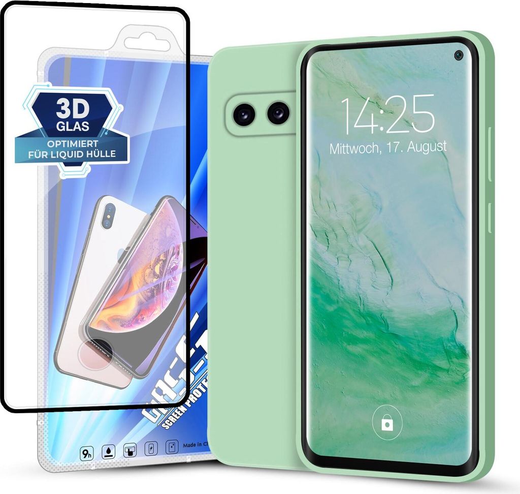A phone case and screen protector are displayed together.
