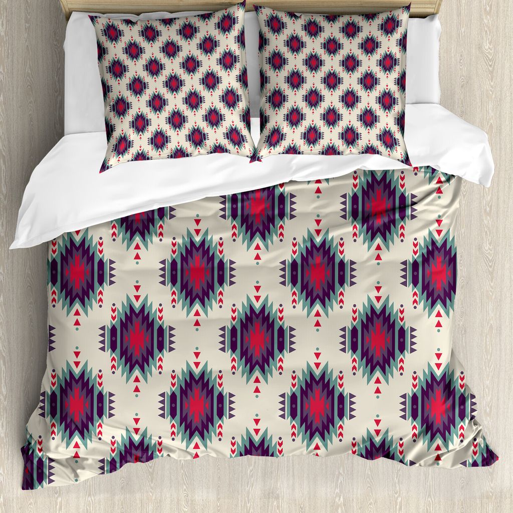 ABAKUHAUS Bunt Bettbezug, Folk Mystic, Milbensicher Allergiker geeignet mit Kissenbezügen, 155 cm x 220 cm - 80 x 80 cm, Mehrfarbig