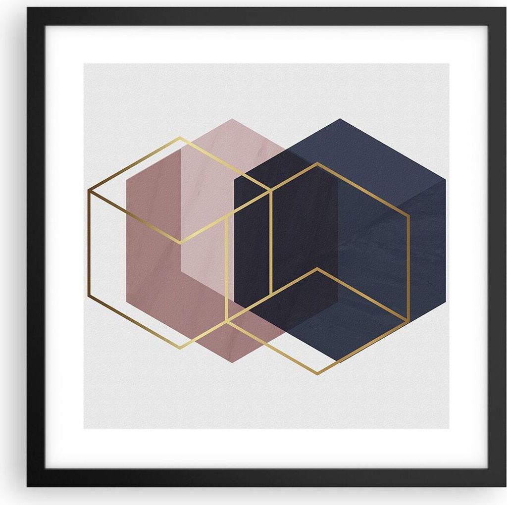 Gerahmtes Poster - Schwarzer Rahmen - Sechsecke Modern Gold Produktbild 