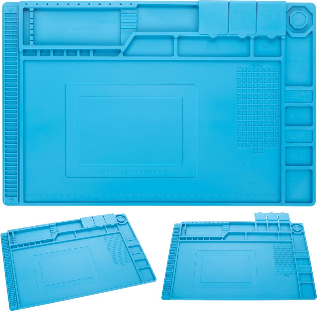 Rosfix Silikon-Lötmatte mit Organizer – Hitzebeständig bis 500°C | 450 x 300 mm, elastisch, rutschfest | Für Elektronikreparatur