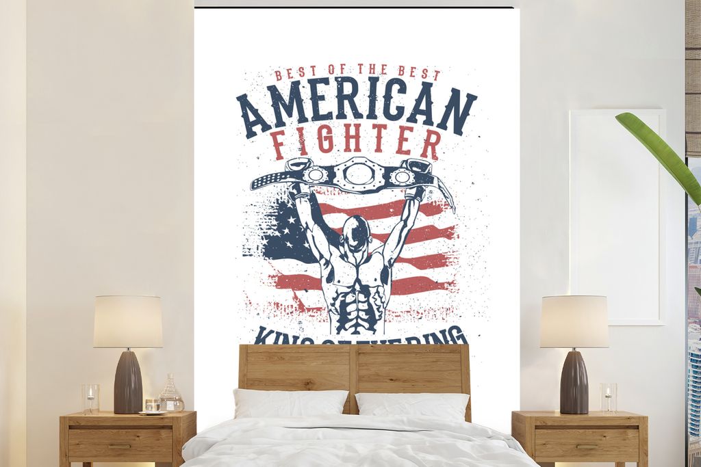MuchoWow Fototapete für Wohnzimmer oder Schlafzimmer Wandtapete Vinyl Motivtapete Mancave - Boxen - Kampfsport - Vintage - 195x300 cm - Das Hint...