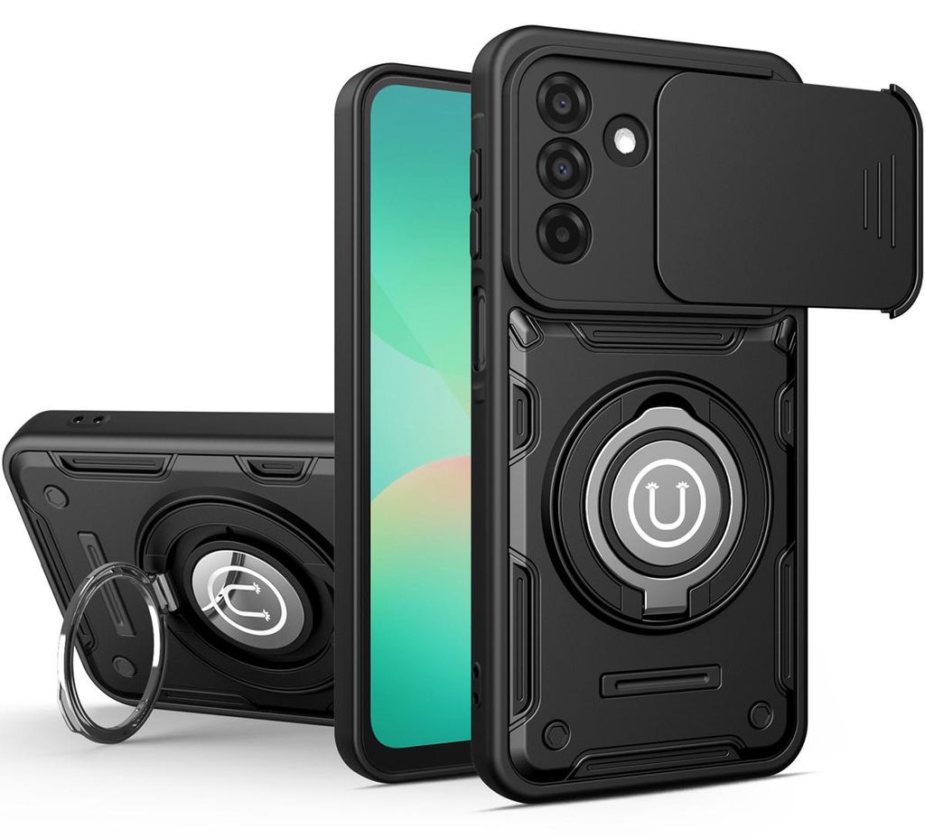 Magnetische Handyhülle für Samsung Galaxy S26 mit Kameraschutz Schieber, Ringhalter und Ständer, Stoßfeste Hülle Schwarz