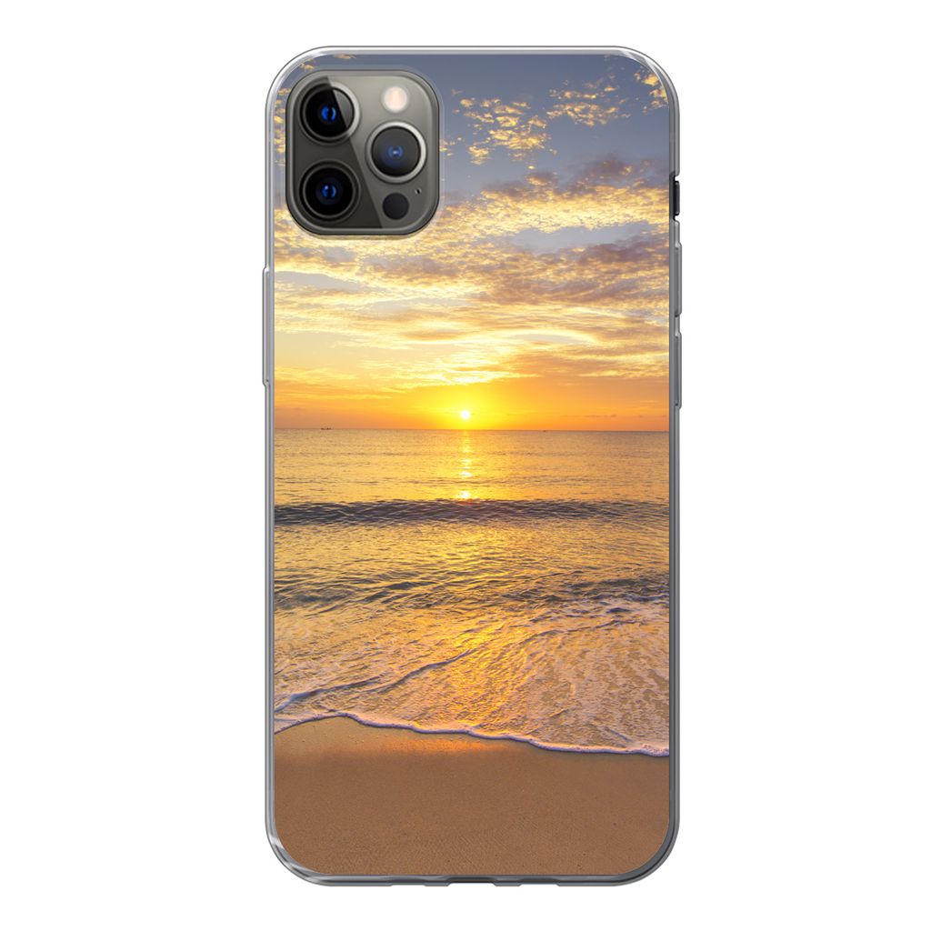 MuchoWow Handyhülle Schutzhülle Hülle für iPhone 12 Pro Max Strand - Sonnenuntergang - Meer Silikon Softcase Handy Hülle - Hartschale