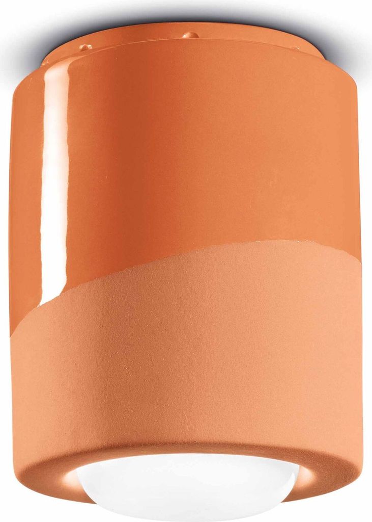 Spot Leuchte Decke Keramik E27 rund D: 12,5 cm Aufputz Orange Retro Keramikleuchte