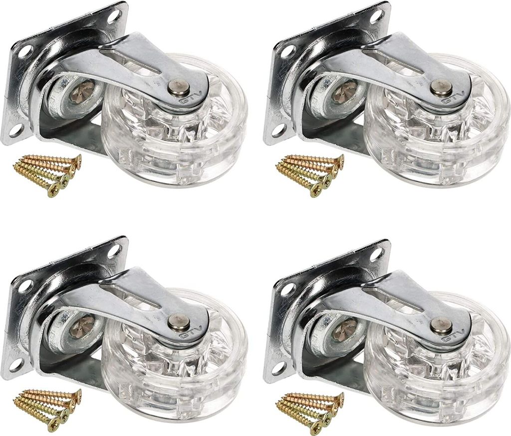 KOTARBAU 4er Set Transparente Möbelrollen Ø 50 mm für alle Bodenarten Lenkrollen Gummirollen Transportrollen Sofarollen Schieberollen Werkzeug...