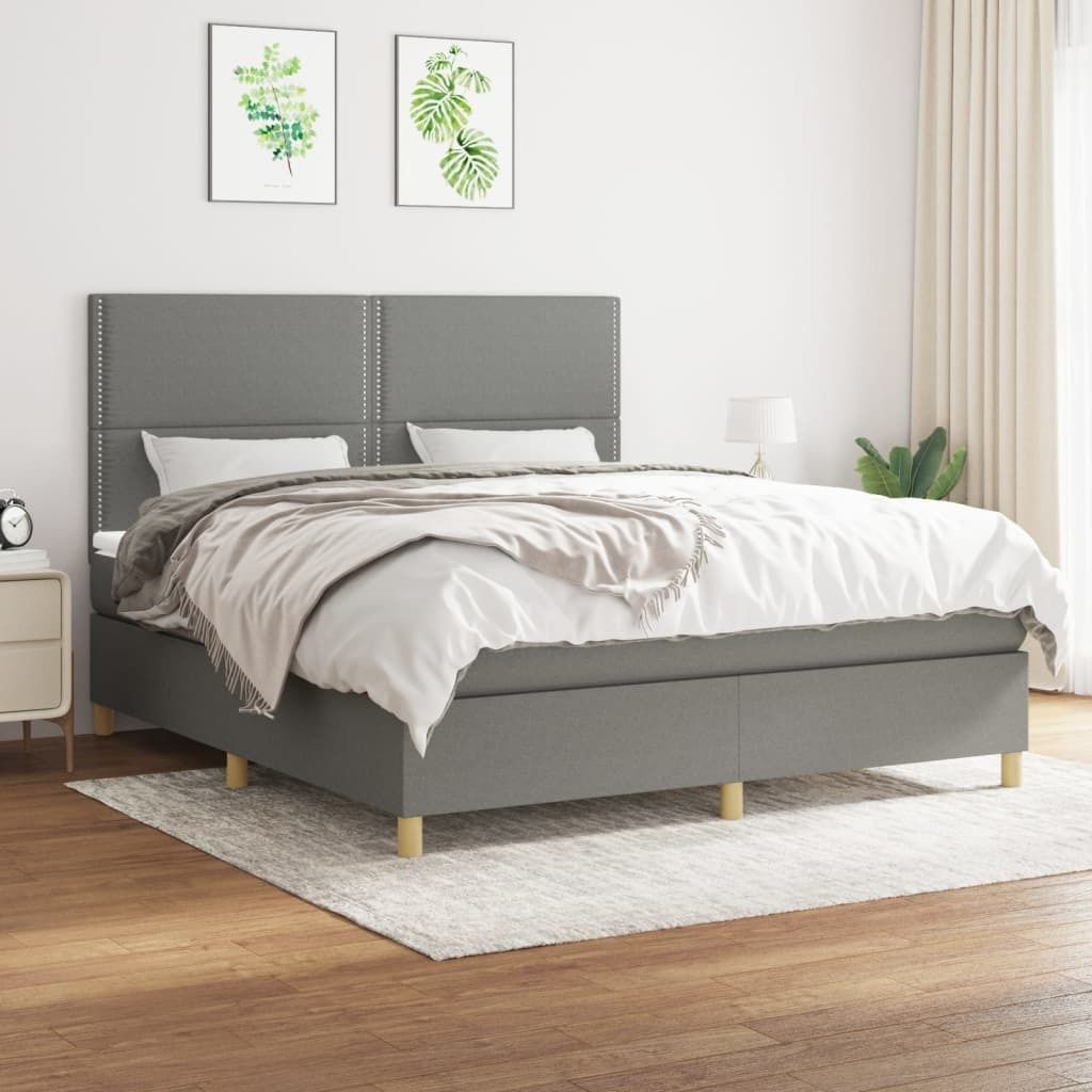 Design Möbel Boxspringbett mit Matratze Dunkelgrau 160x200 cm Stoff - 2024 Neu
