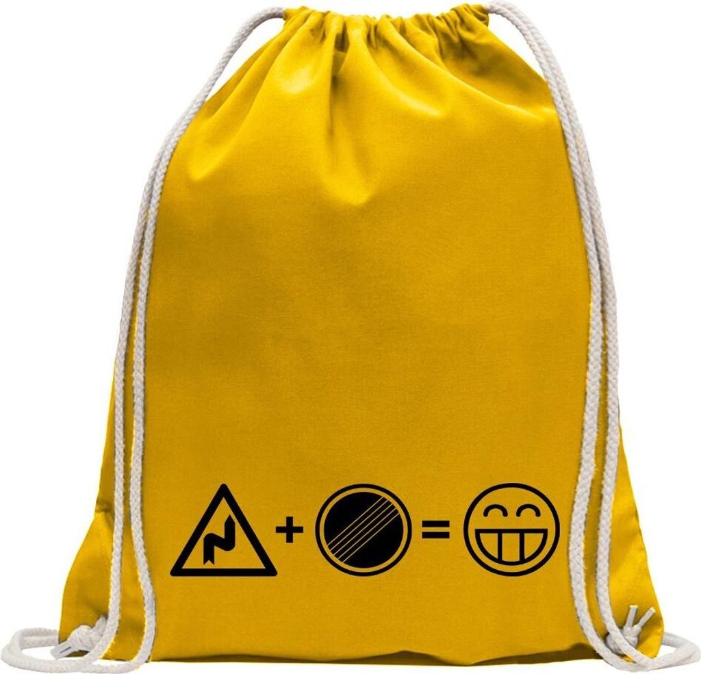 Kiwistar - Turnbeutel - gelb - Kurven Freak - No Limit - Speed Junkie - Fun Rucksack Sport Beutel Gymsack Baumwolle mit Ziehgurt
