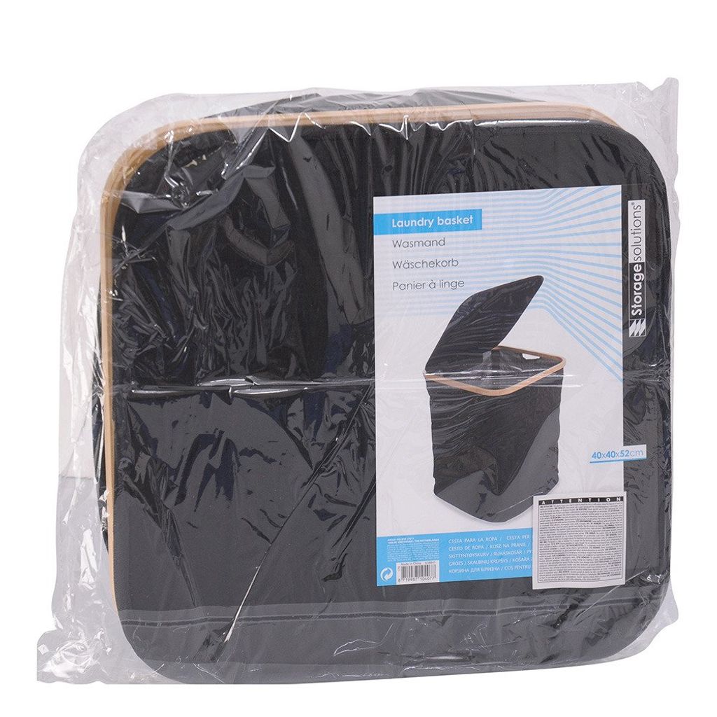 Wäschekorb mit Deckel, schwarzer Tasche für