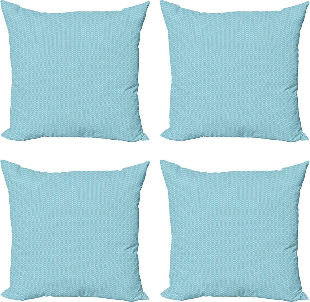 ABAKUHAUS Vintage Blue Kissenbezug Set (4 Stück), Verschränkte Squares, Moderner Doppelseitiger Digitaldruck, 60 cm x 60 cm, Baby-Blau und Weiß