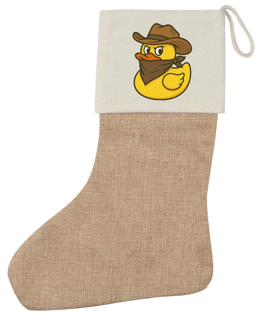 Huuraa Weihnachtsstrumpf Quietscheente Bandit Gummiente Räuber Beige Jute Kaminstrumpf Geschenkidee