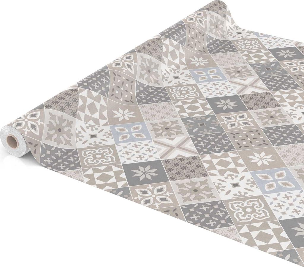 Tischdecke Wachstuch Retro Grau Robust Wasserabweisend Breite 140 cm Länge 2000 cm