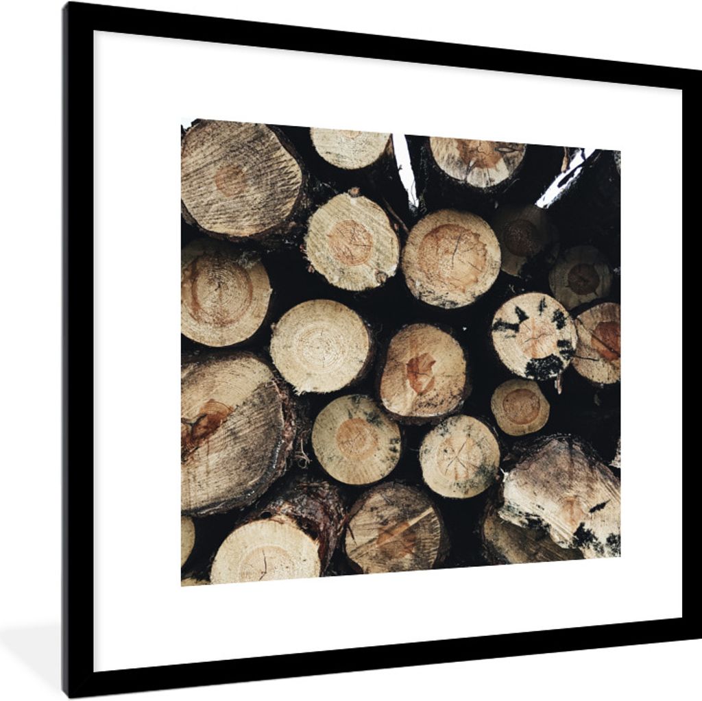 MuchoWow Gerahmtes Poster Winter - Holz - Kamin 40x40 cm - Poster mit Schwarzem Bilderrahmen Wandposter Rahmen Foto Bilder - Poster - Plakat im R...