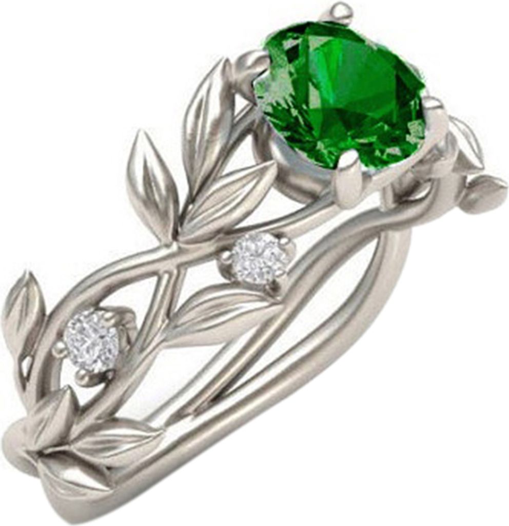 Elegante Hochzeit Braut Blätter Rebe Hohl glänzenden Strass Dame Ring Schmuck-Grün,US 10
