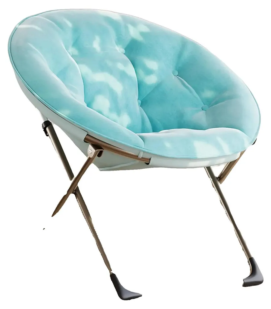 Chauffeuse relax pliable en tissu bouclé bleu avec pouf repose-pieds