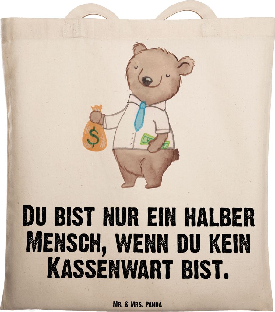 Mr. & Mrs. Panda Jutebeutel Kassenwart Herz - Transparent - Geschenk, Spruch, Verein, Tragetasche, Uni Tasche, Schatzmeister, Tote Bag, Jutetasche,...