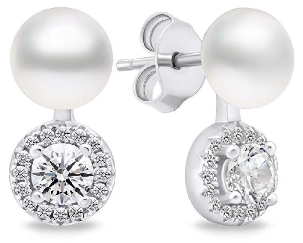 Elegant pearl earrings with zircons EA611W