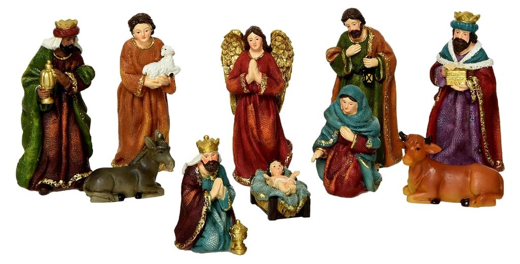 Handbemalte Weihnachtskrippenfiguren - 10 Stück / 11 cm - Dekoration für Krippenstall und Tisch - Zubehör für Krippen