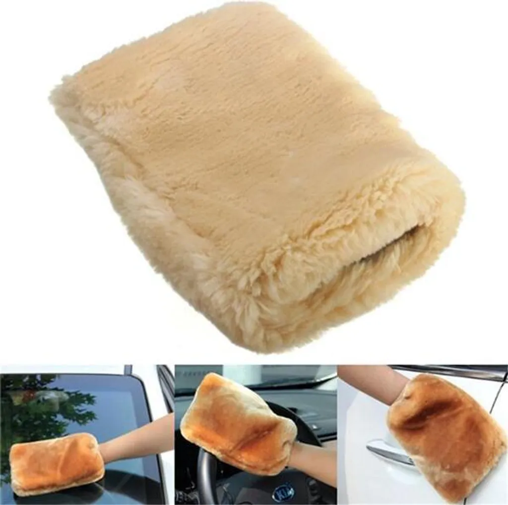 Guanto Lavaggio Auto In Vera Lana D'Agnello 2 In 1 - Asciutto/Umido - 24x16 Cm - Delicato Su Vernice E Superfici