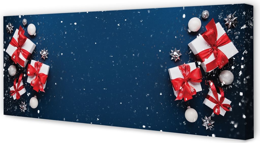Leinwandbild 125x50 Wandkunst Geschenke Kugeln Schnee