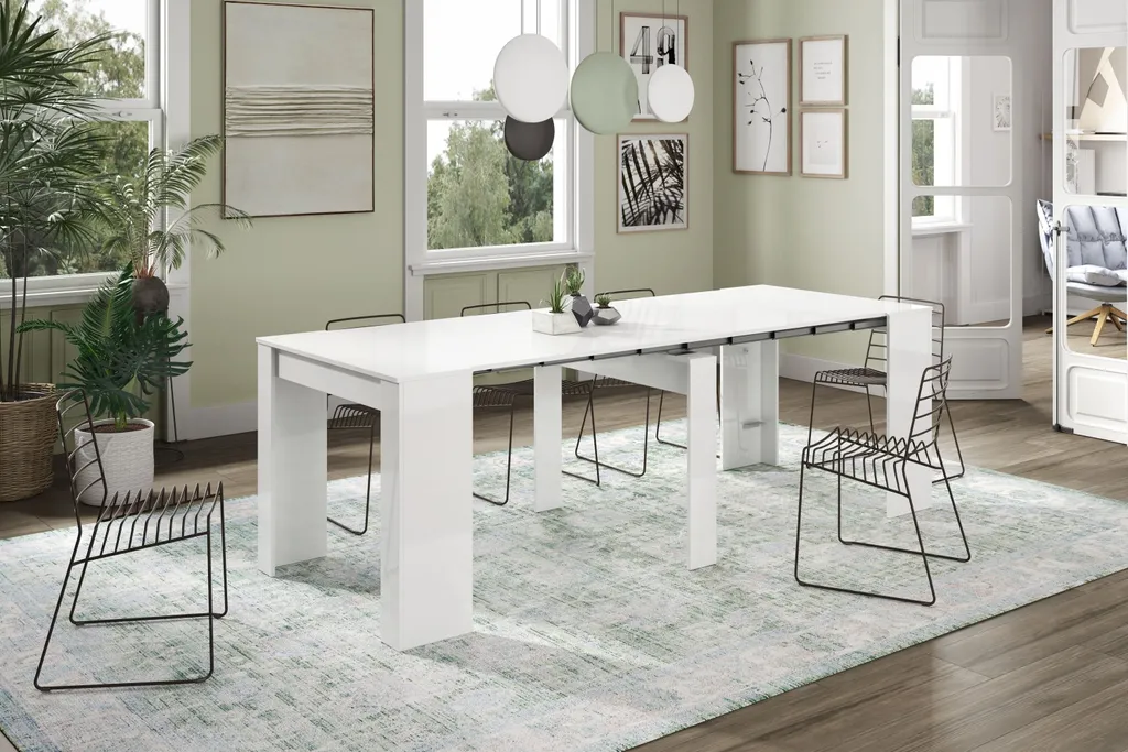Petite console extensible en grande table 237cm blanc laqué chic