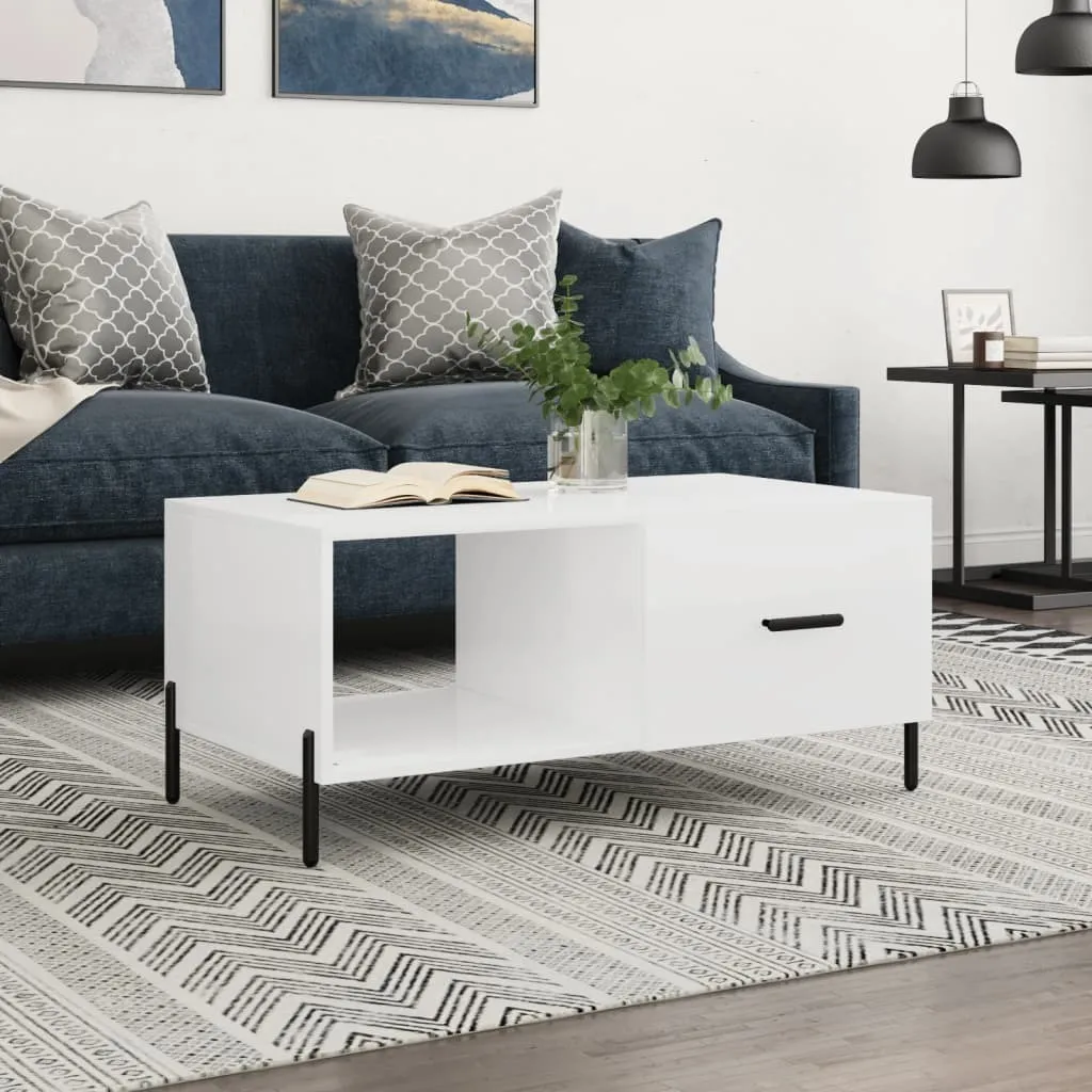 Tavolino da Salotto 90x50x40 cm Bianco Lucido - Stile Contemporaneo