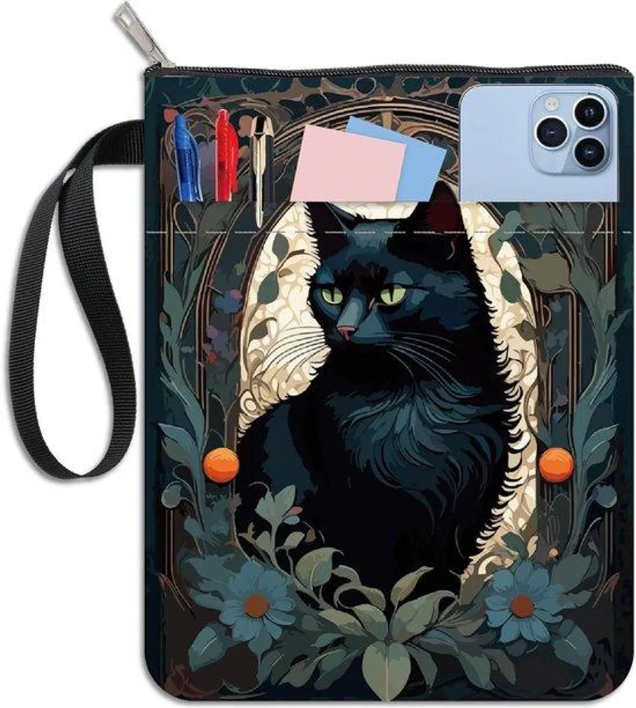 Housse ordinateur portable à fleurs noire avec sacoche pour accessoires