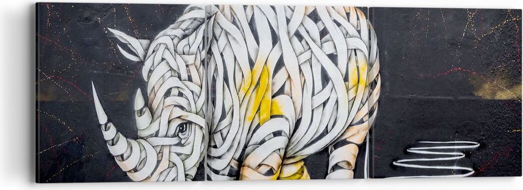 Bild auf Leinwand - Leinwandbild - Nashorn modern - 90x30cm - Wand Bild - Wanddeko - Wandbilder - Leinwanddruck - Bilder - Kunstdruck - Wanddekorat...