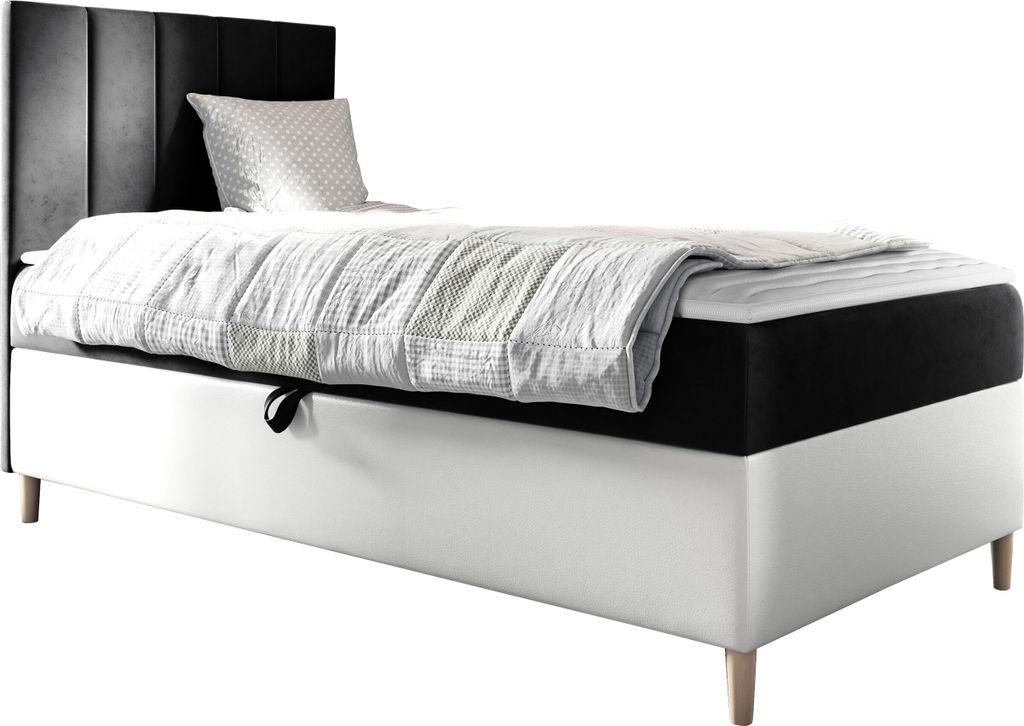 MIRJAN24 Boxspringbett Maja Junior 1 80x200, Einzelbett mit Bonellfederkern, Härtegrad - H3 (Farbe: Soft 017 + Fresh 17, Seite zum Öffnen des Bet...
