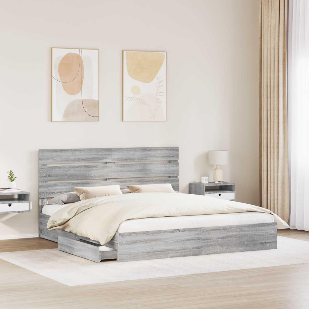 “2026 Modern“ Aufbewahrungsbett Graues Sonoma 180 x 200cm Holzwerkstoff - Designermöbel 889276 - Klassische BettenJugendbett Tagesbett