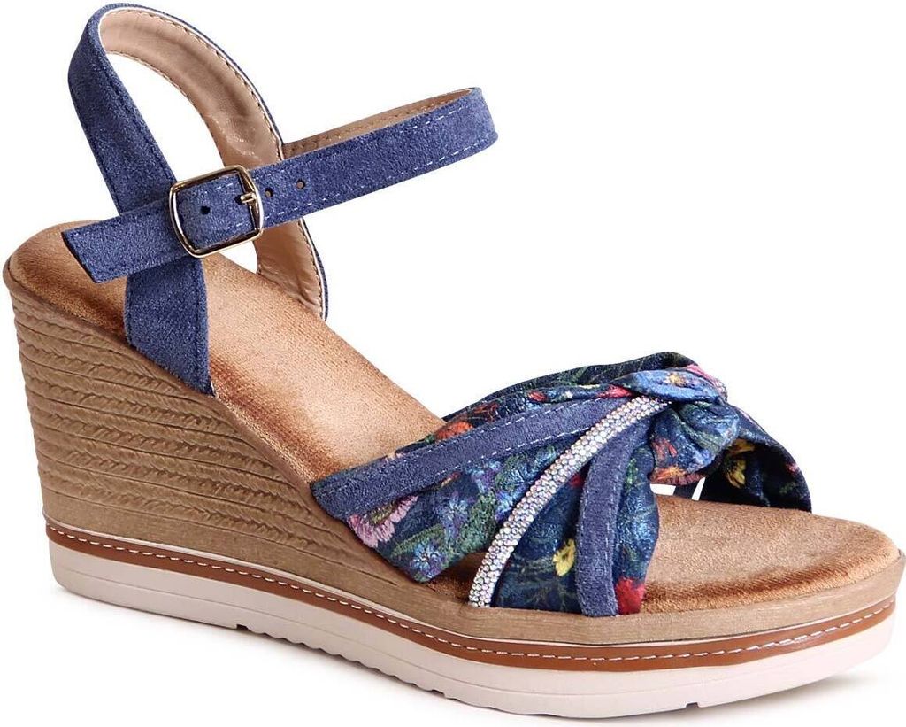 topschuhe24 3040 Damen Keilabsatz Sandaletten Riemchen Plateau Sandalen, Farbe:Blau, Größe:39 EU