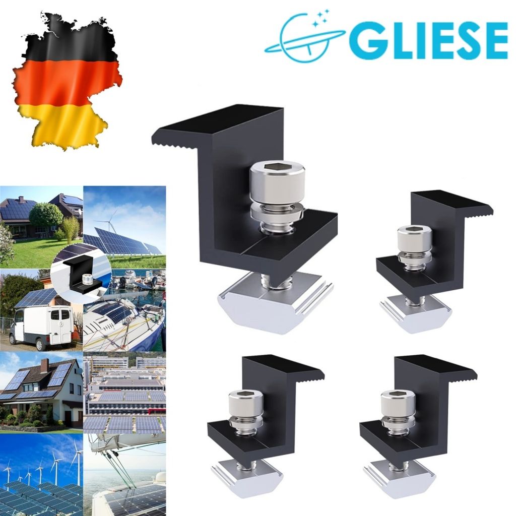 4 Stück Solarmodul Halterung Endklemme, Solar Panel Randklemme Halterungen 35mm Solarmodul Halterung Endklemme Kit Solar Panel Z Halterung