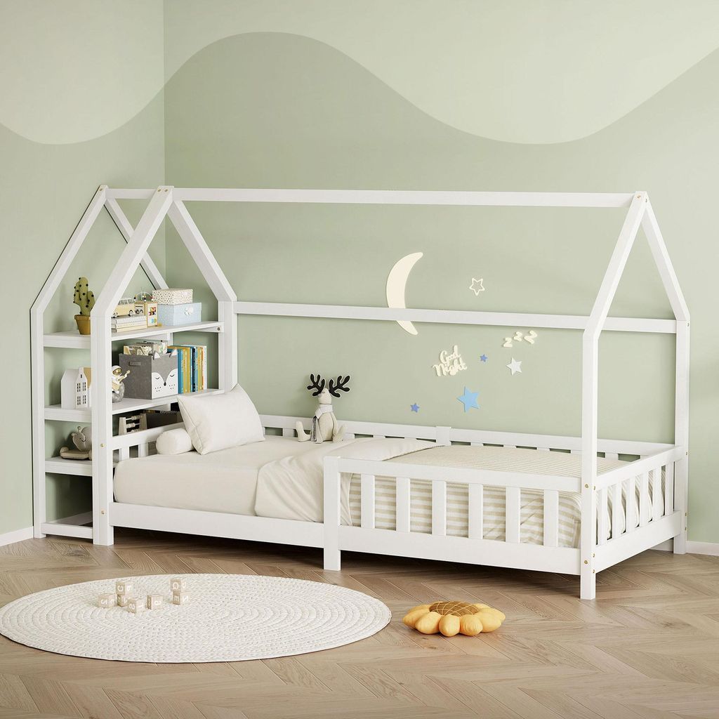 ML-Design Kinderbett 90x200cm mit Rausfallschutz, Regal, Produktbild 
