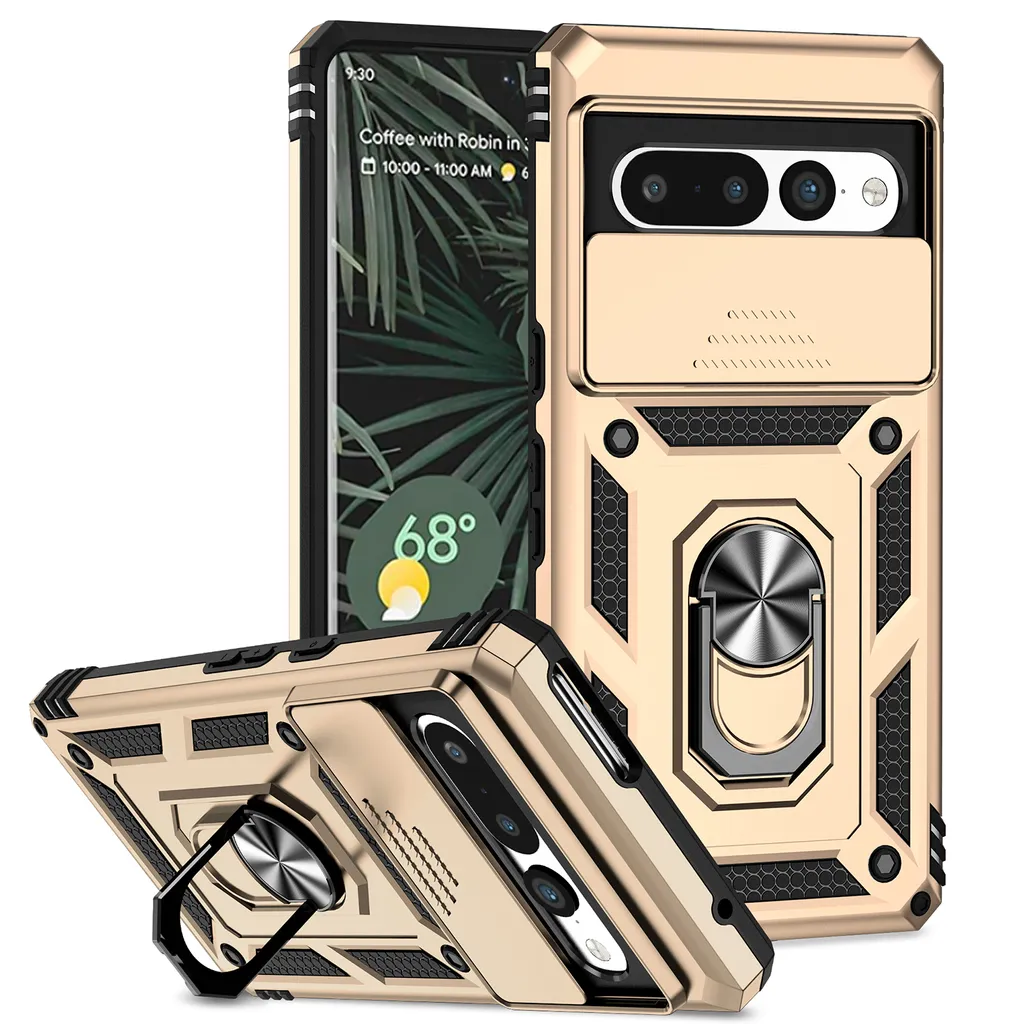 Custodia Google Pixel 7 Oro Heavy Duty con Ring Stand e Cam Shield - 1