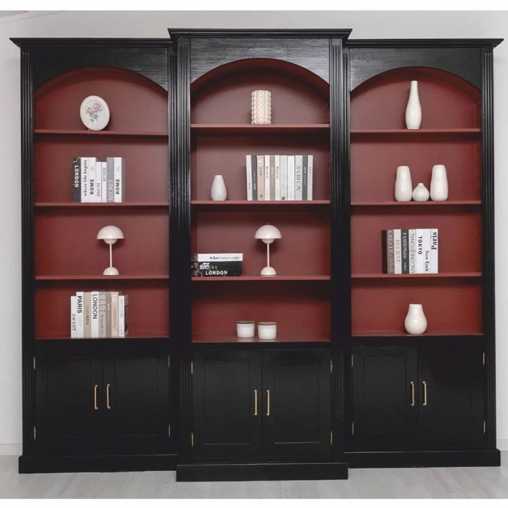 Casa Padrino Landhausstil Bücherschrank 3er Set Schwarz / Bordeauxrot - Landhausstil Möbel