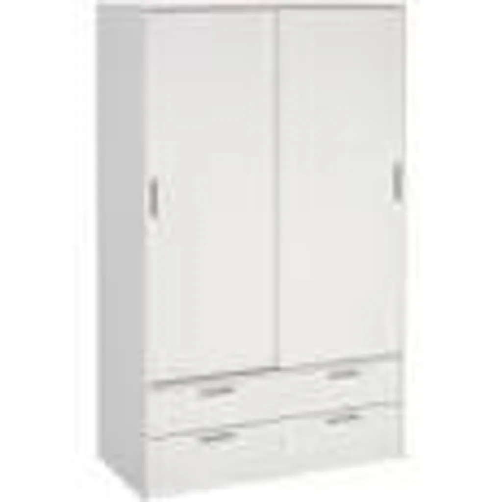 Armoire ONTARIO Blanc Mat 2 Portes Coulissantes 4 Tiroirs 121cm