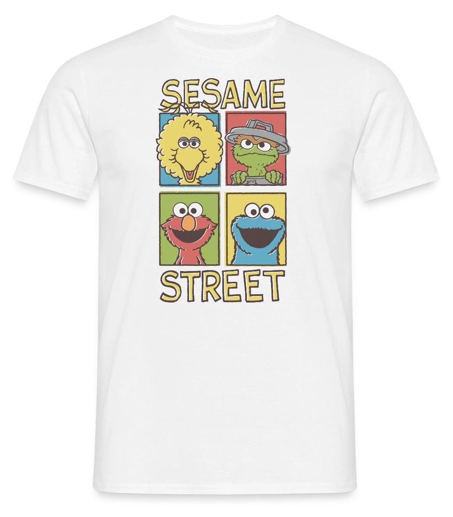 Spreadshirt Sesamstraße Bibo, Oscar, Elmo, Krümelmonster Männer T-Shirt, 3XL, Weiß