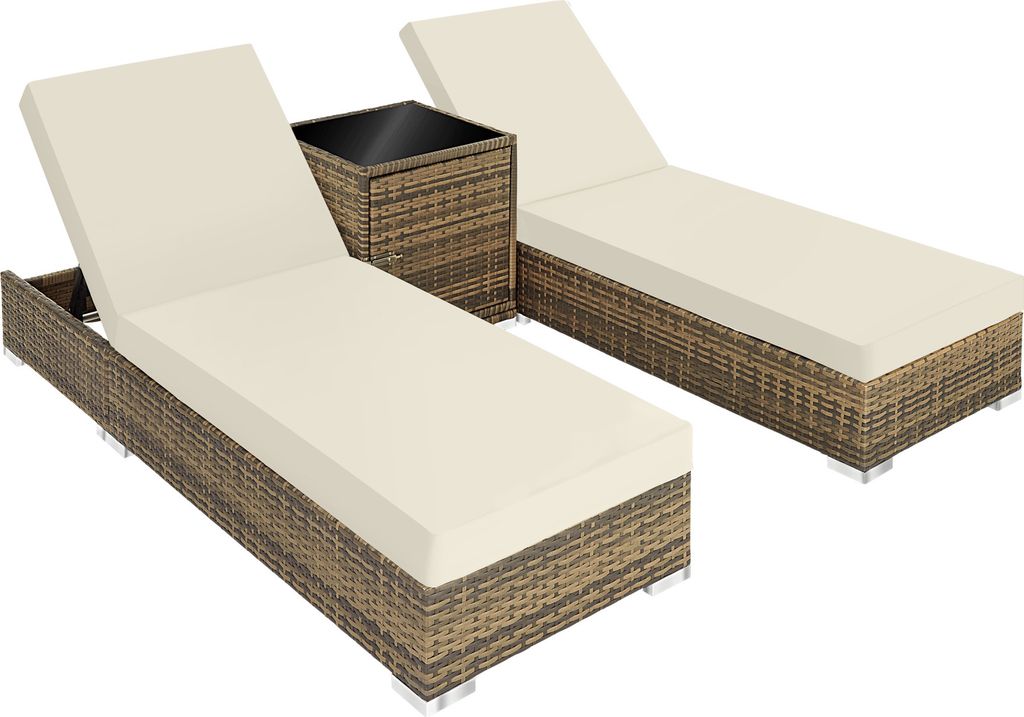 tectake 2er Set Rattan Sonnenliegen wetterfest und UV-beständig